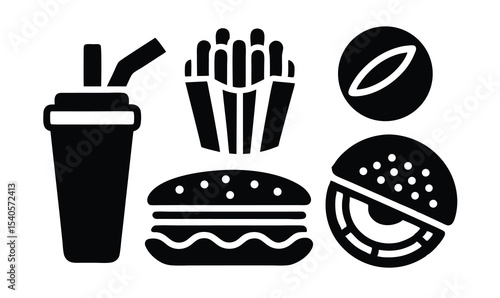 Fast Food Icons Burger, Fries, Soda, and More Delicious Vector Graphics