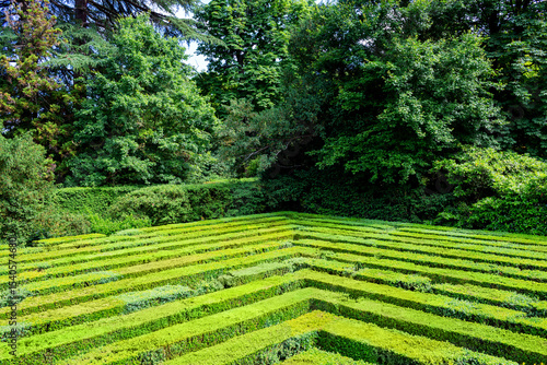 The labyrinth symbolizes an allegory of life with seven traps representing the seven deadly sins. Villa Barbarigo Valsanzibio Padua Galzignano Terme.
