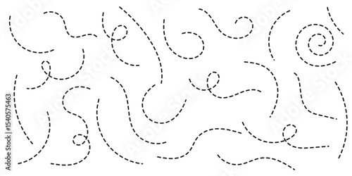 Hand drawn curve dotted line, Spiral dotted line . Dashed hand drawn line icon set . eps 10