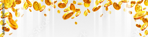 Euro Realistic gold coins explosion on white background. Vector illustration