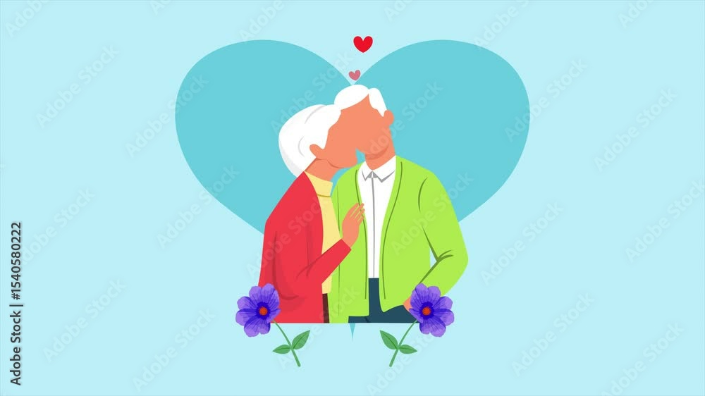 Seniors In Love concept. Full length animation illustration. High quality 4k footage Seniors In Love concept. Full length animation illustration. High quality 4k footage