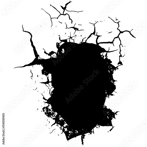 Abstract Cracked Hole Grunge Texture - Black Ink Splatter and Damage Overlay