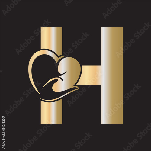 Lungs Love Logo Combine With letter H vector template