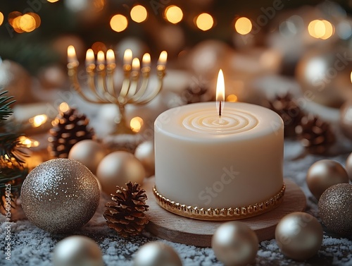 A white Hanukkah gift card on a festive holiday setting