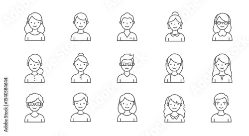 Diverse collection of outline avatars representing various people and professions