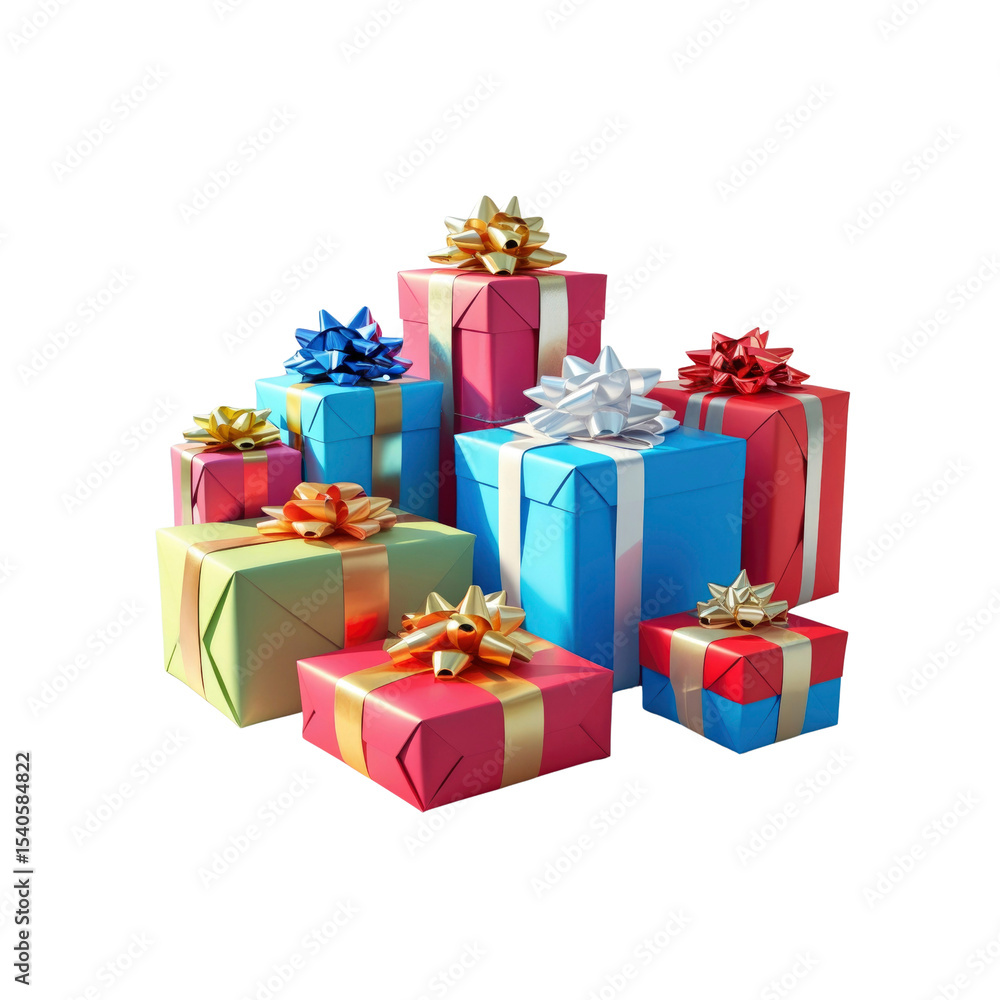 Colorful Stack of Wrapped Presents with Bows Colorful Stack of Wrapped Presents with Bows