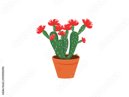 Green cactur vector in the pot, cactus art illustration icon logo design white background