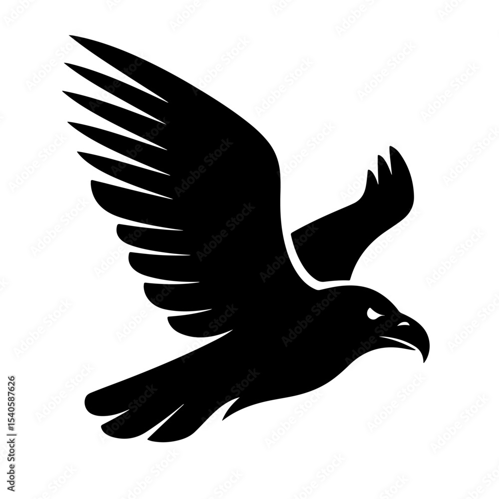 Obraz premium Black Silhouette of a Flying Eagle, Vector Illustration