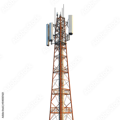 Tall telecommunication tower 5g antenna cell site wireless infrastructure on transparent background
