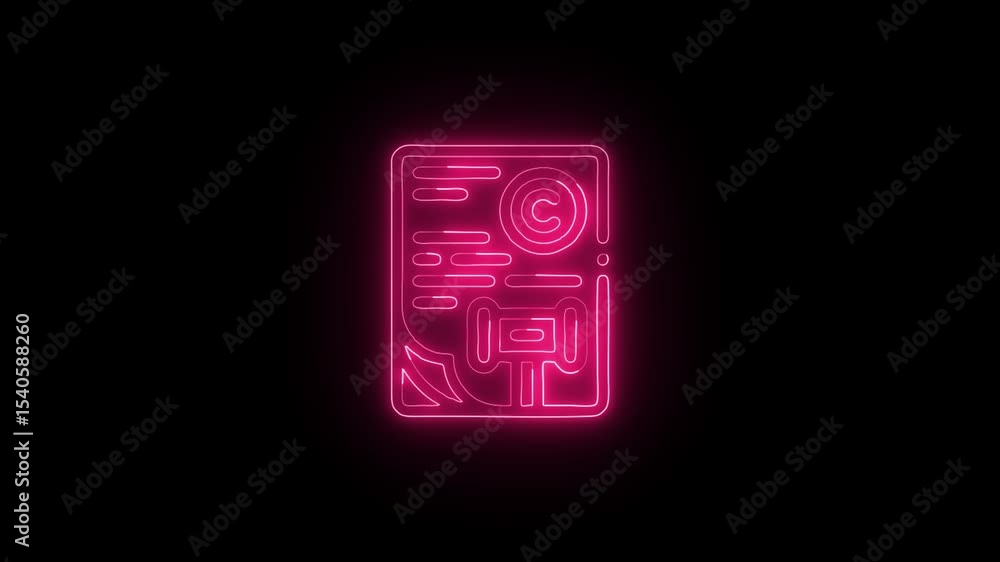Glowing Copyright Law and Symbol in HD Video Neon Animation on Black Background Glowing Copyright Law and Symbol in HD Video Neon Animation on Black Background