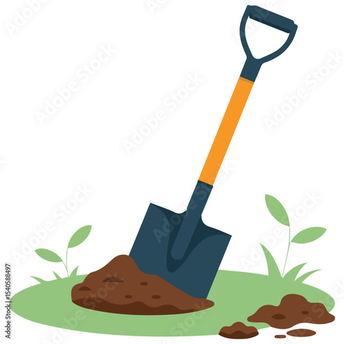 shovel in dirt gardening tool isolated vector illustration on white background