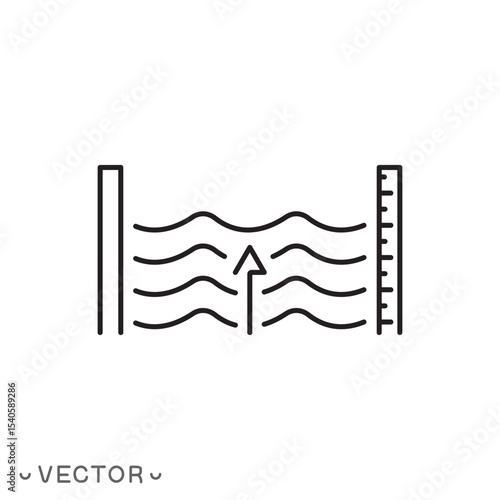 level water icon, measurement volume, water rise Indicator, water level monitoring concept, thin line symbol isolated on white background, editable stroke eps 10 vector illustration