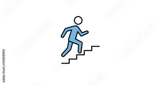A person going upstairs. The image illustrates the concept of progress, upward movement and success.