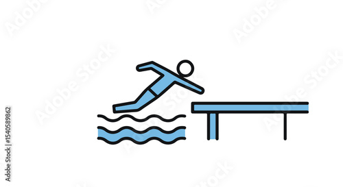 A silhouette of a person diving into a pool