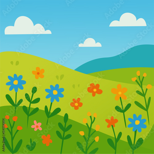 Landscape with Wildflowers and Blue Sky