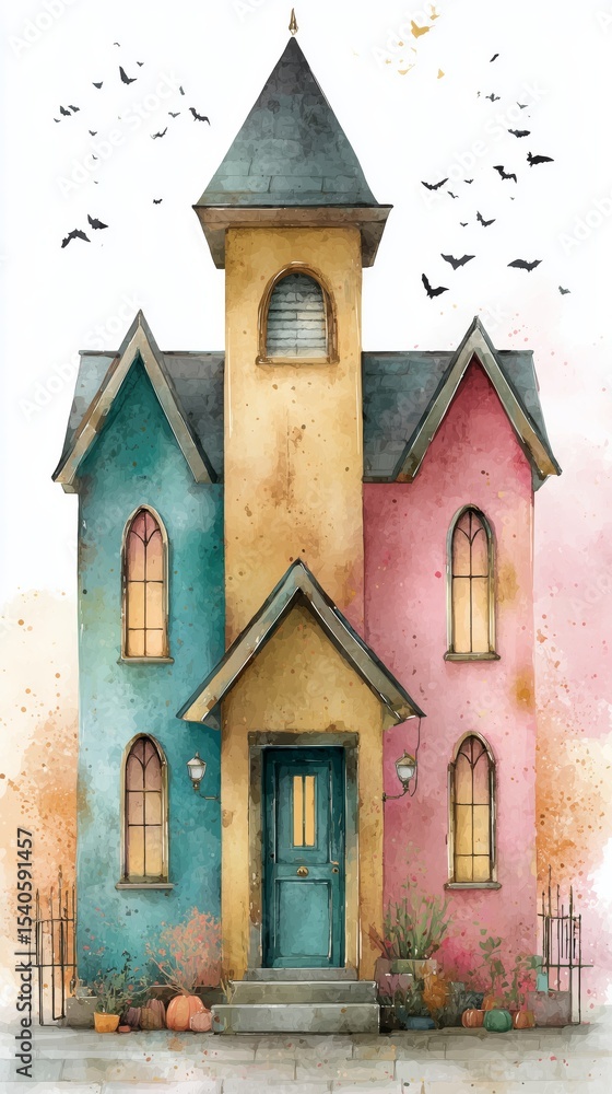 Obraz premium Colorful whimsical house with vibrant architecture and decorative elements in an autumn setting