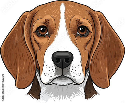 Beagle Dog Head Illustration Brown White Fur Realistic Style