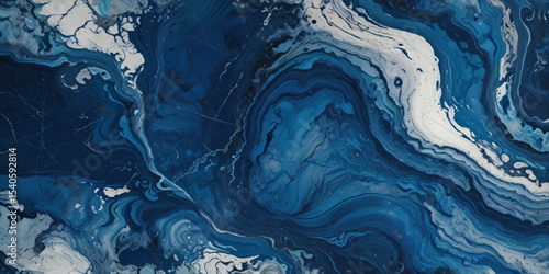 Beautiful abstract blue and white marble luxurious wall grunge background. Blue marble stone wall texture.	