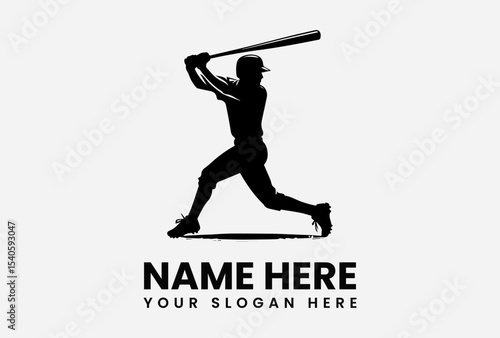 Silhouette of a baseball player hitting a baseball, logo design template.