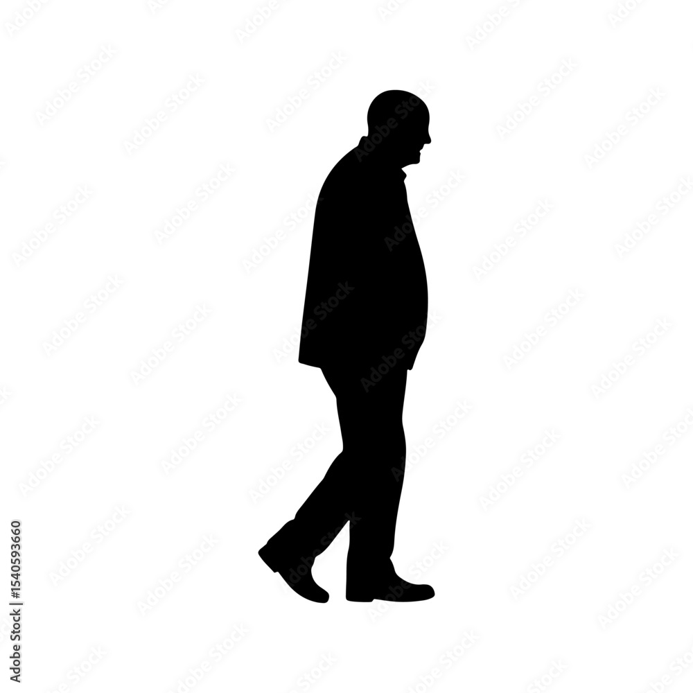Fototapeta premium Fat older man silhouette vector flat illustration design.