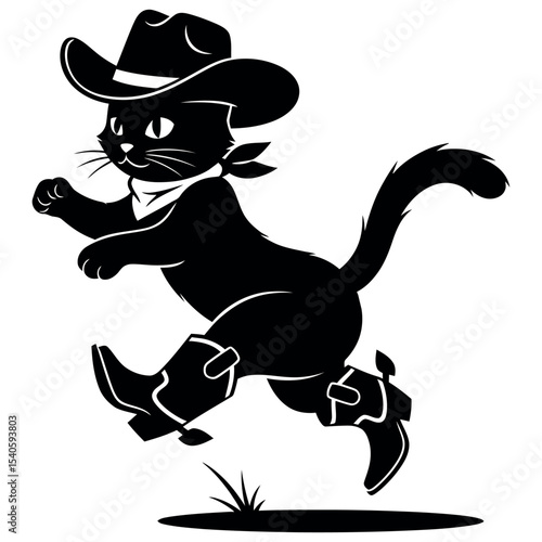 Cowboy Cat Running in Boots Playful Western Feline Art