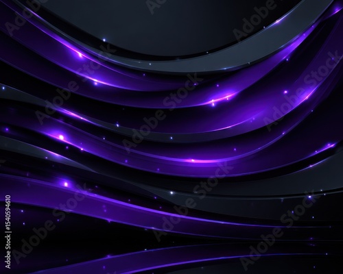 Abstract dark background with purple waves and glowing lights
