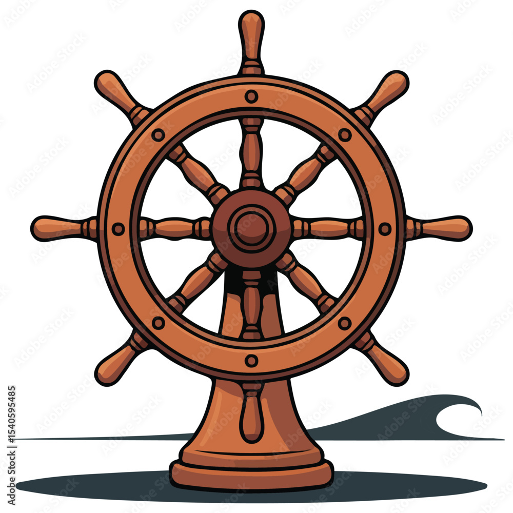 Obraz premium Boat steering wheel helm vector isolated white background