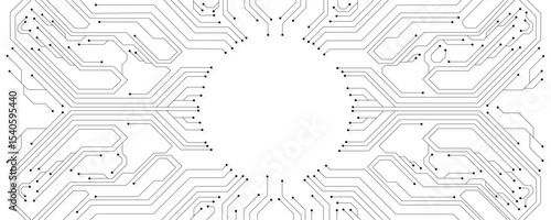 AI circuit board with electronic elements for UI and GUI design. Futuristic hi-tech panel of connected lines on white background. Vector illustration. EPS 10