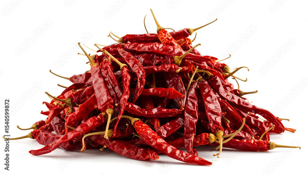 Dried red chili peppers piled on white background Dried red chili peppers piled on white background