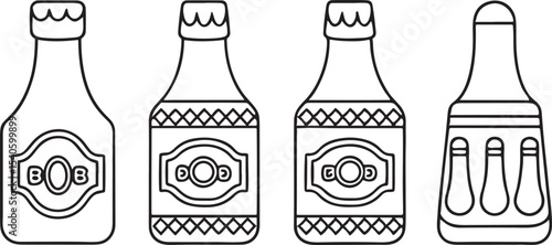 BBQ Sauce Bottle and Salt Shaker Flat Icon for Food and Condiment Illustration