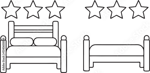 Hotel Bed with Stars Icon Flat Vector for Travel Booking and Hospitality Design