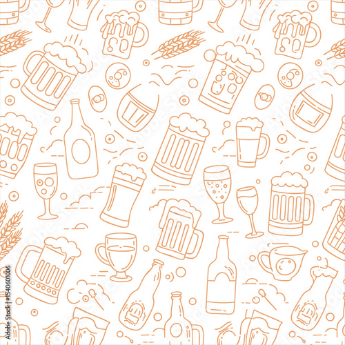 beer seamless pattern memphis style outline line bundle set background download
