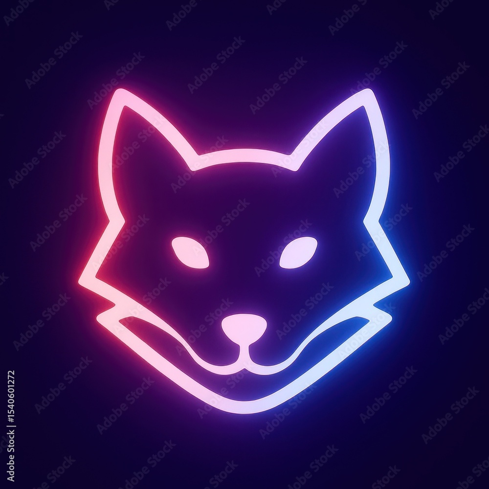 Fototapeta premium Neon fox glowing silhouette art.