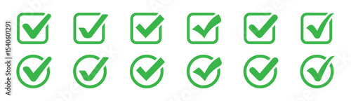 Set of green approval checkmarks symbols. Green Checkmark icon set vector on white background. Checkmark Illustration. 