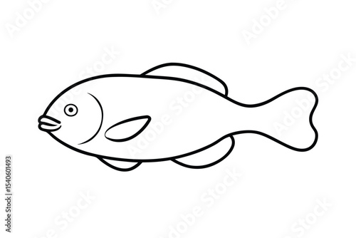 Funny blobfish with distinctive droopy face features Line Art Vector illustration