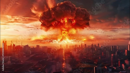 Extensive scary nuclear explosion in outdoor, mushroom cloud