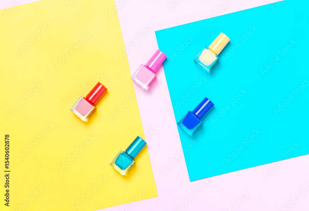 Colorful Nail Polish Bottles on Pastel Background Colorful Nail Polish Bottles on Pastel Background