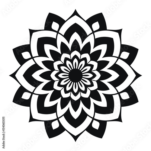 Black and White Abstract Mandala Design Intricate Geometric Floral Pattern Symmetrical Circular
