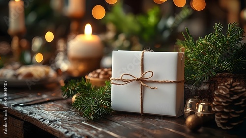 Festive Hanukkah table setting with gift box