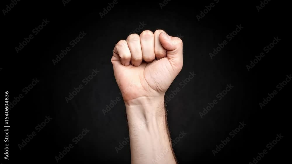 Isolated raised fist on a dark background depicting solidarity, rebellion, unity and empowerment. Isolated raised fist on a dark background depicting solidarity, rebellion, unity and empowerment.