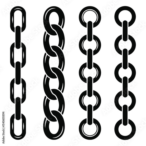 Four Black Chain Link Variations Vertical Alignment Simple Design Elements Isolated White Background