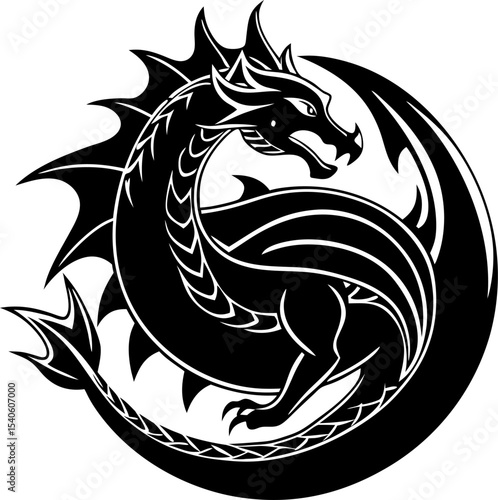 Wallpaper Mural Fierce dragon silhouette in a circular composition a dramatic and bold vector illustration ideal for logos and graphic design projects Torontodigital.ca