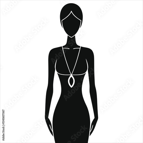 (pendants)Vector Silhouette of a Woman Wearing a Necklace/A simple, elegant silhouette of a woman wearing a necklace.
