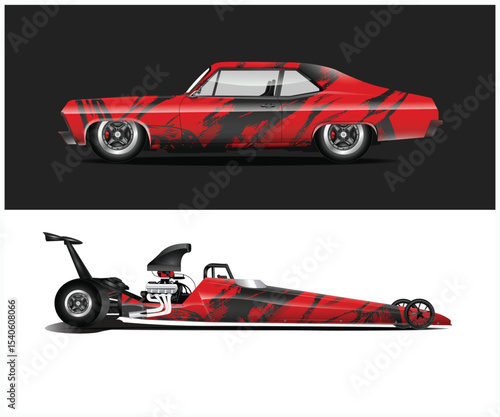Red and Black Muscle Car and Funny Car Designs