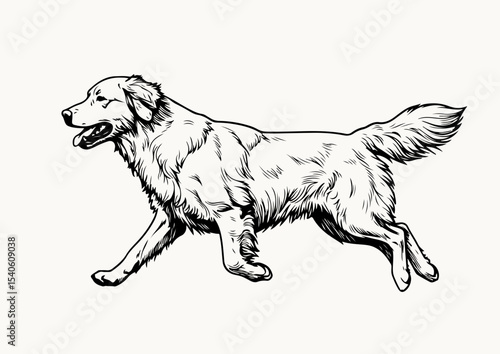 Golden Retriever stencil line art black and white vector illustration isolated on white background
