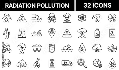 Radiation Pollution Hazard Icon – Nuclear Waste and Radioactive Symbol Illustration