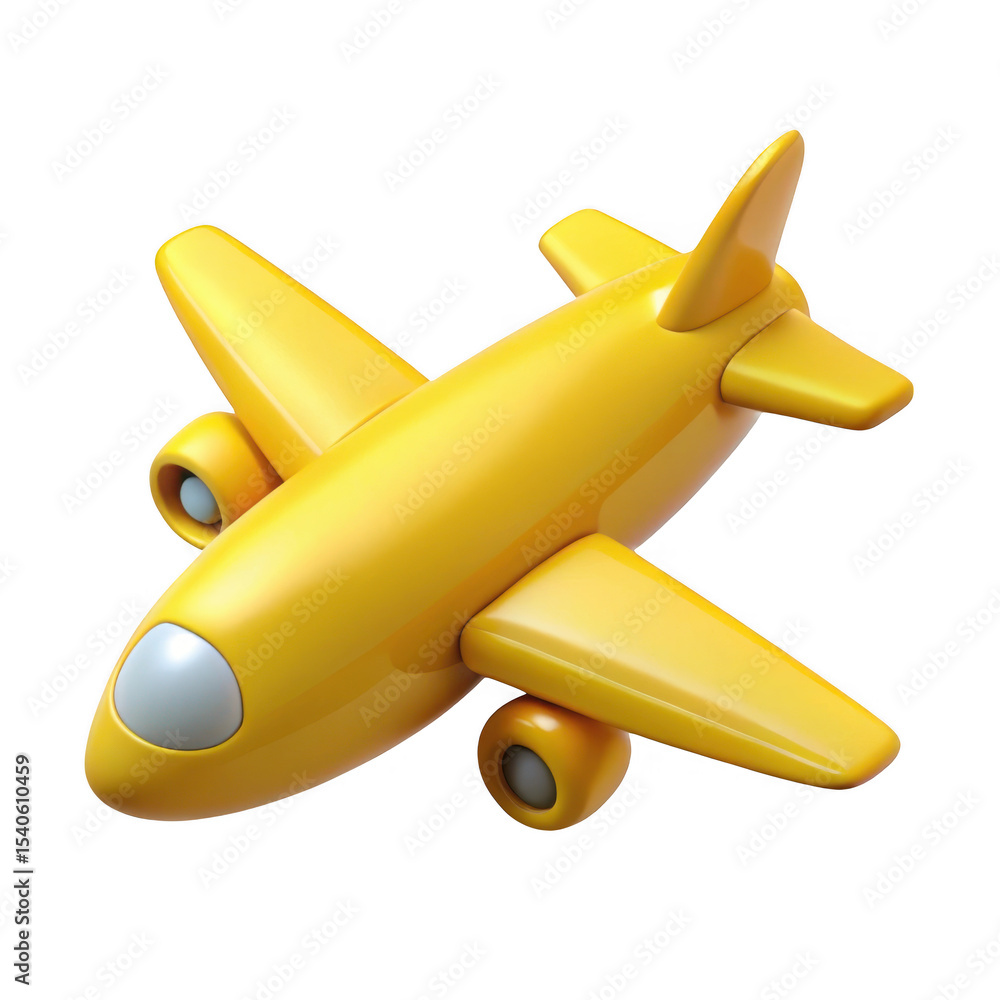 Fototapeta premium Yellow cartoon airplane icon isolated on transparent background