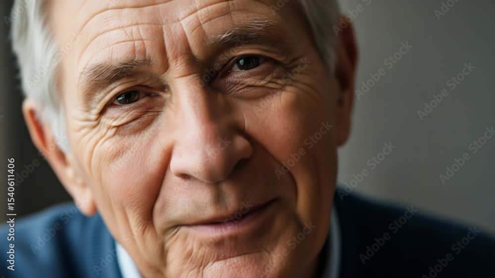 Close-up Portrait of a Smiling Senior Man with Gray Hair and a Blue Sweater Close-up Portrait of a Smiling Senior Man with Gray Hair and a Blue Sweater
