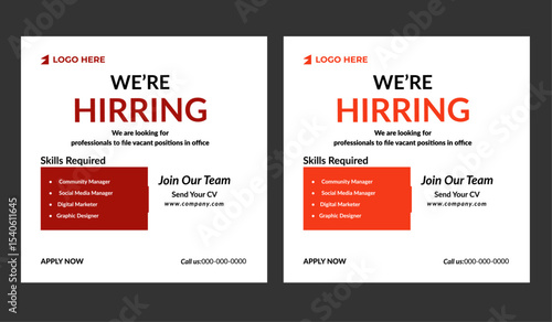 We are hiring recruitment open job vacancy design vector social media post banner template or web banner layout .