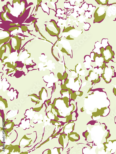 Wallpaper Mural Botanical flowers, daisies, green leaves, blush pink background. Floral illustration. Vector seamless pattern. Botanical design. Nature garden elements. Summer plants Torontodigital.ca